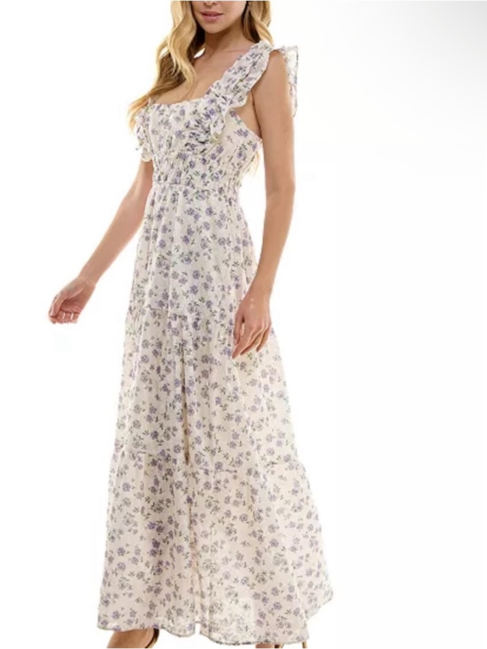 City Studio White Maxi Dress with Lavender Floral Print